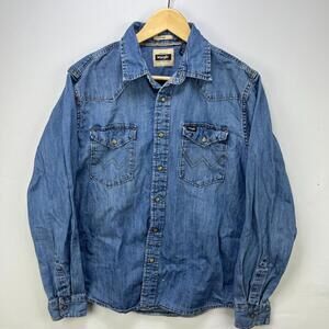 Vintage 90s Wrangler Snap Button-Up Shirt Medium Pearl Denim